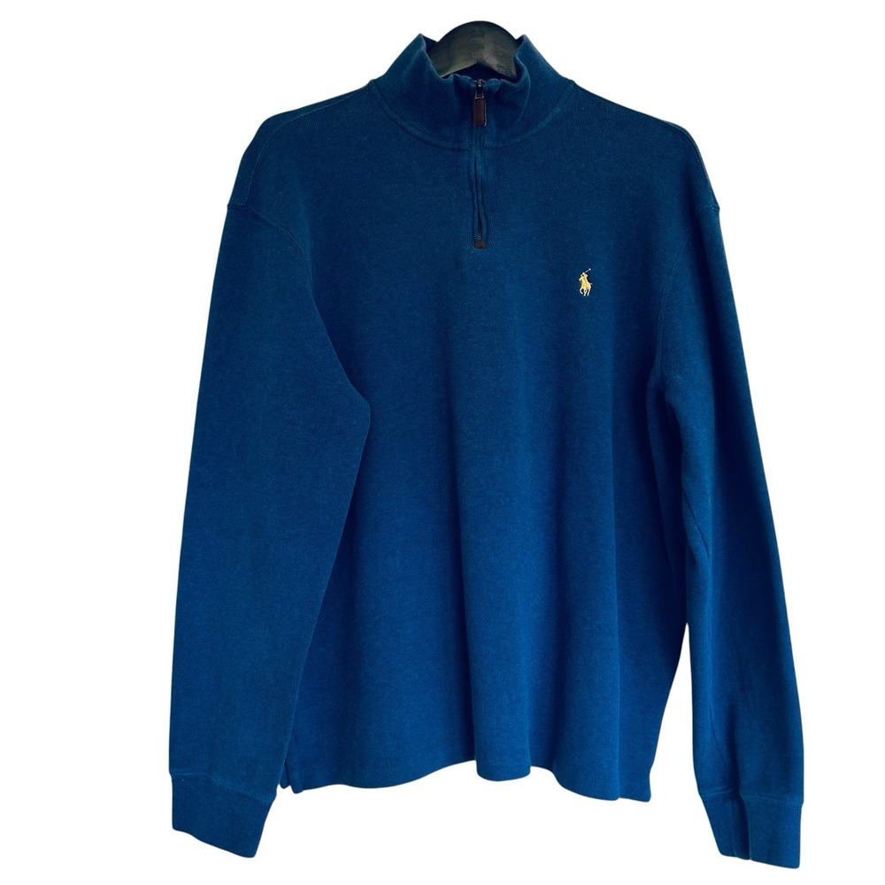 Polo Ralph Lauren Mens XL Blue Quarter Zip Mock Neck Pullover 100% Cotton